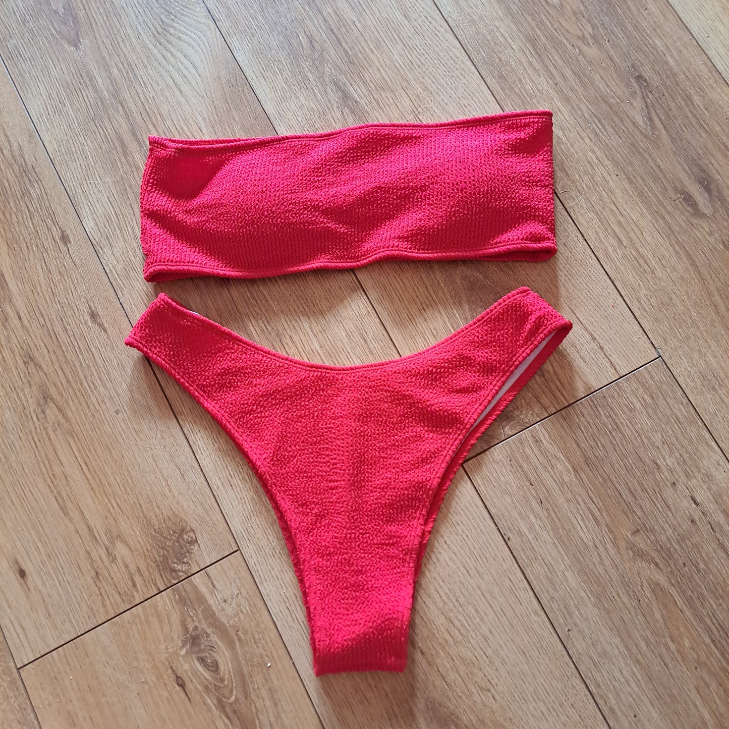 Textured Bandeau High Cut Brazilian Bikini