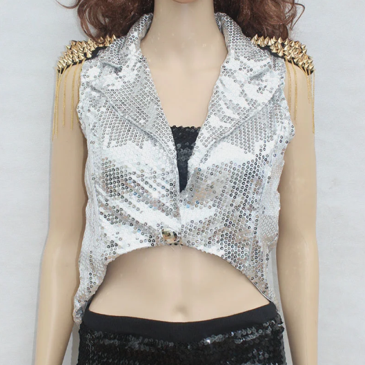 Sequin Waistcoat With Epaulette Shoulders