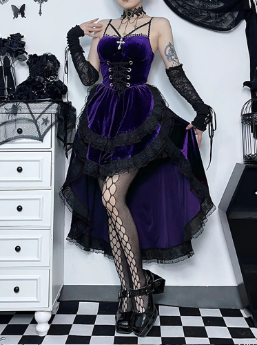 Velvet Gothic Asymmetric Bodice dress