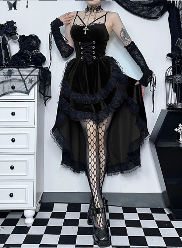 Velvet Gothic Asymmetric Bodice dress