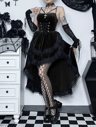Velvet Gothic Asymmetric Bodice dress