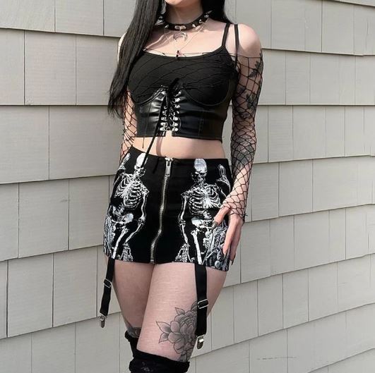Zip Up Suspender Strap Skeleton Skirt