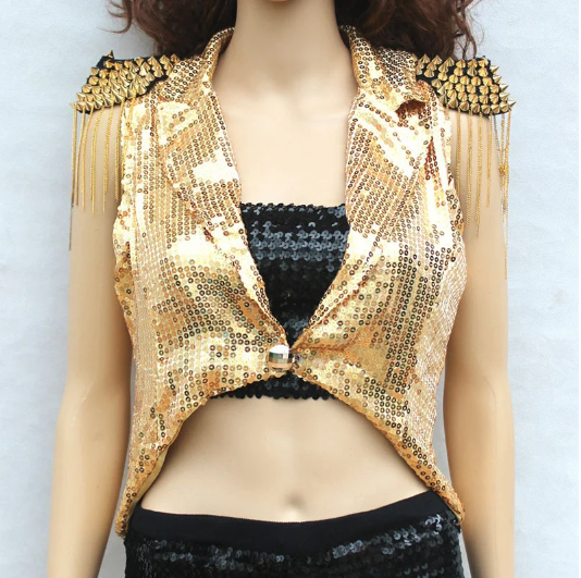 Sequin Waistcoat With Epaulette Shoulders