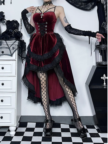 Velvet Gothic Asymmetric Bodice dress