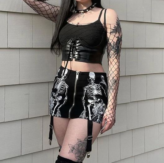 Zip Up Suspender Strap Skeleton Skirt