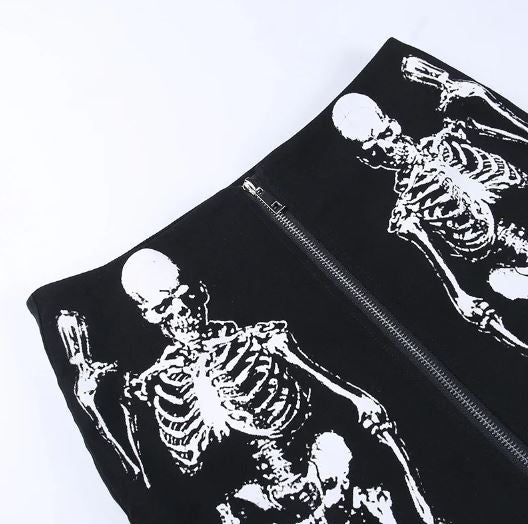 Zip Up Suspender Strap Skeleton Skirt