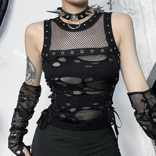 Distressed Look Punk Top With Separate Sleeves