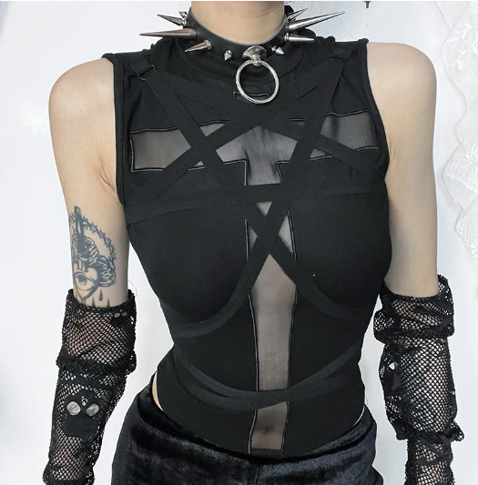 Black Sleeveless Cross Top With Strap Detail