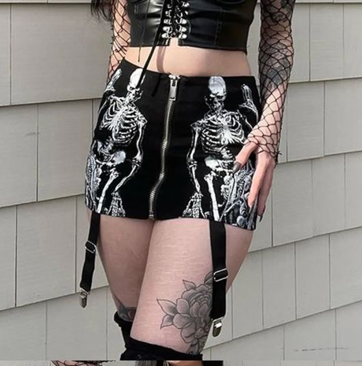 Zip Up Suspender Strap Skeleton Skirt