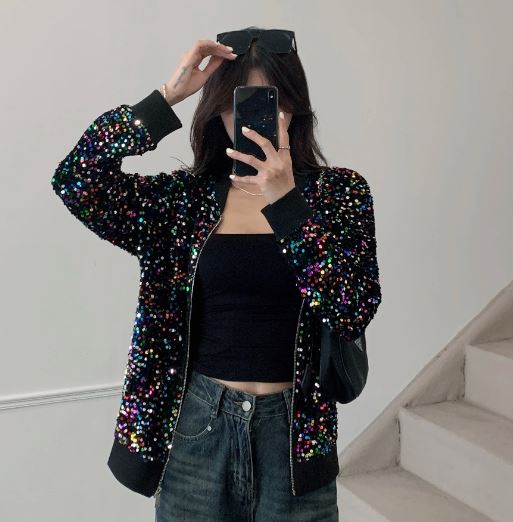 Sequin Oversize Bomber Jacket