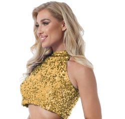Glitter Sequin High Neck Sleeveless Crop Top