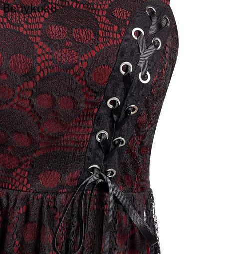 Lace Skull Print Tie Front Skater Dress