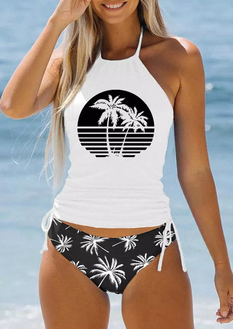 Halter Neck Ruched Tankini 2 Piece Set