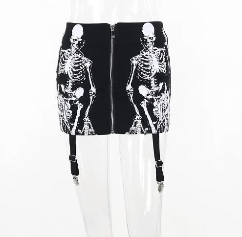 Zip Up Suspender Strap Skeleton Skirt