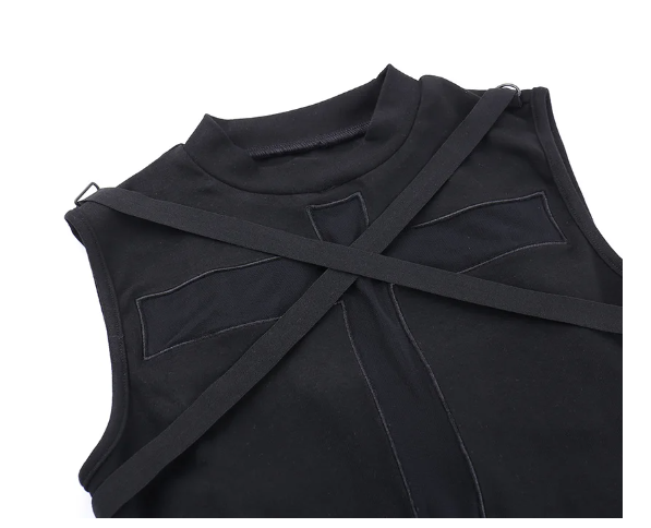 Black Sleeveless Cross Top With Strap Detail