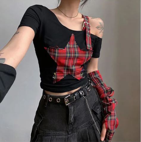 Tartan Star Top With Matching Sleeves