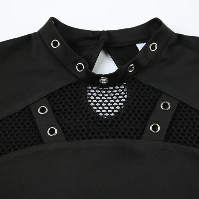 Black Long Sleeve Fishnet Panel Crop Top