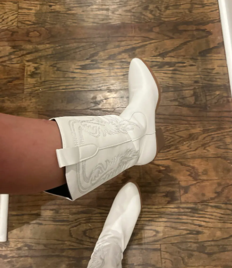 White Cowboy Boots With Brown Sole