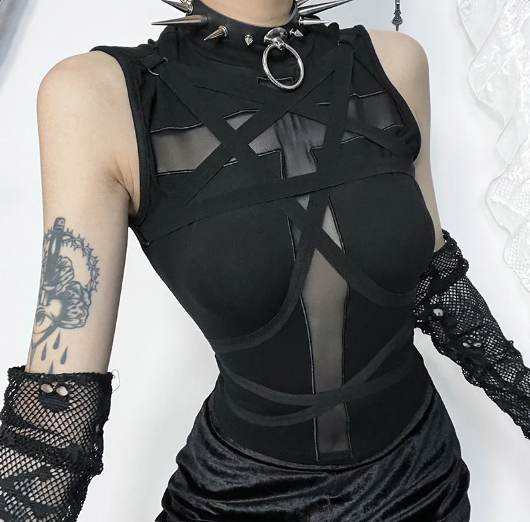Black Sleeveless Cross Top With Strap Detail