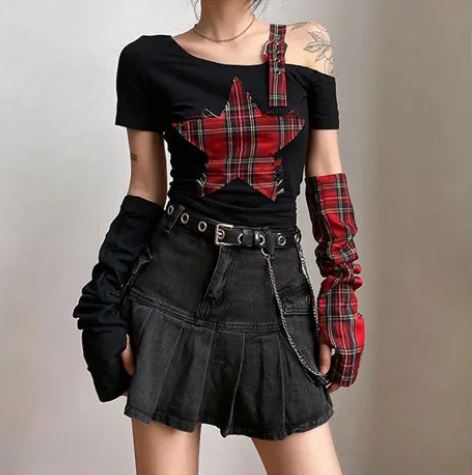 Tartan Star Top With Matching Sleeves