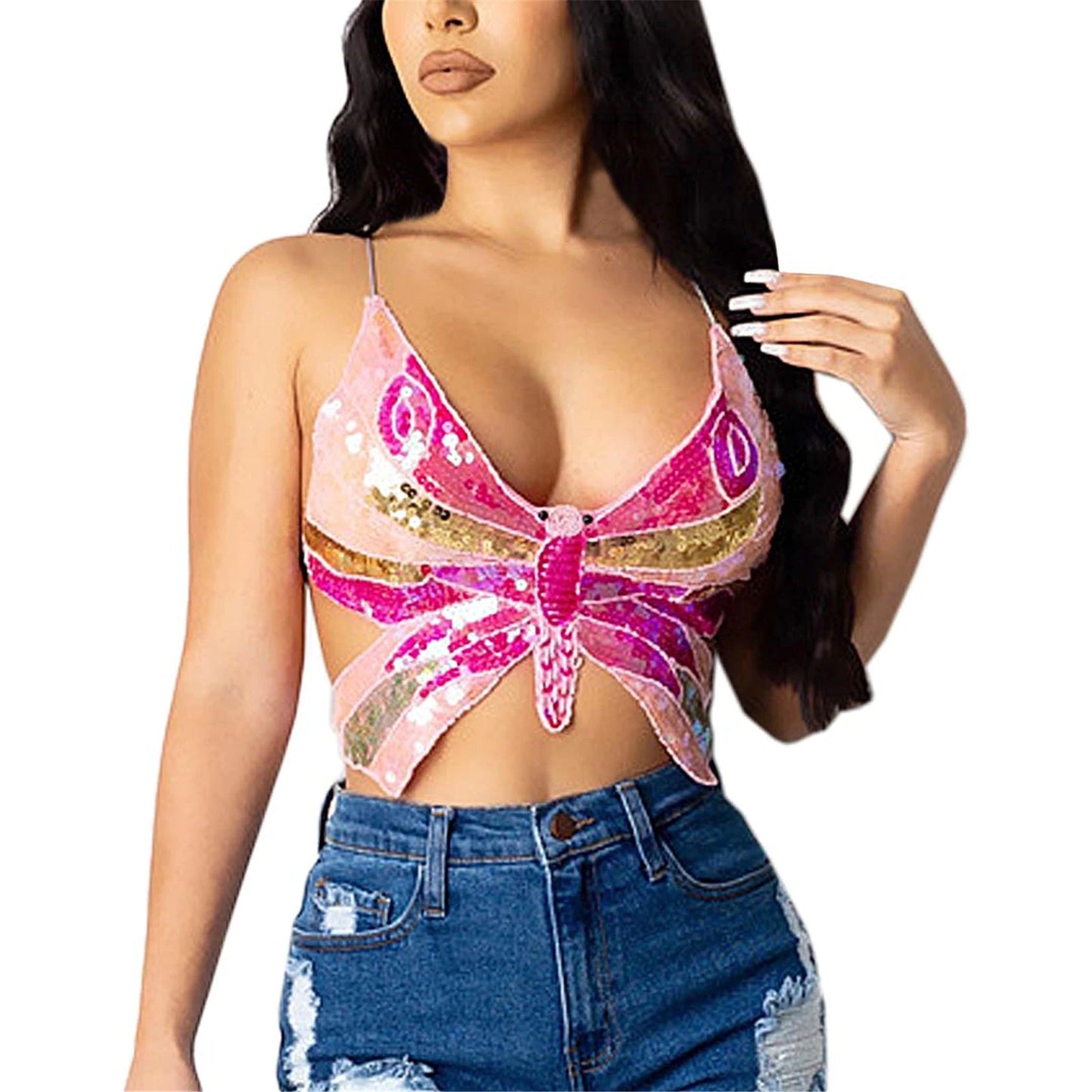 Butterfly Sequin Crop Top