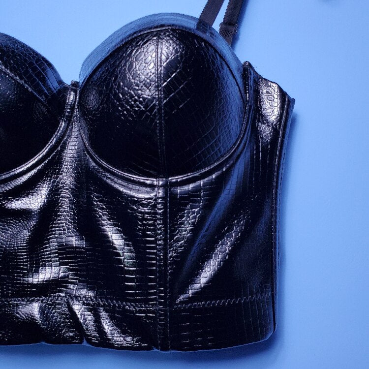 Crocodile Faux Leather Bustier Top