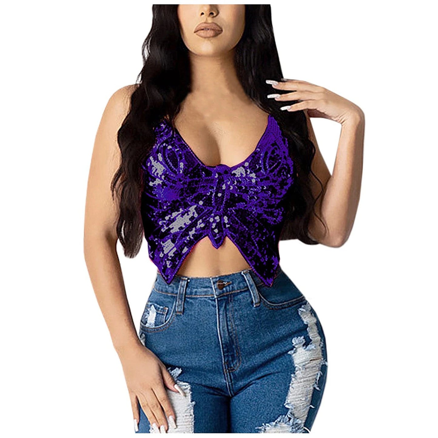 Butterfly Sequin Crop Top
