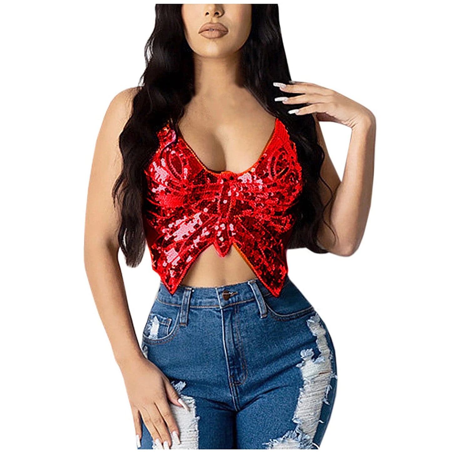 Butterfly Sequin Crop Top