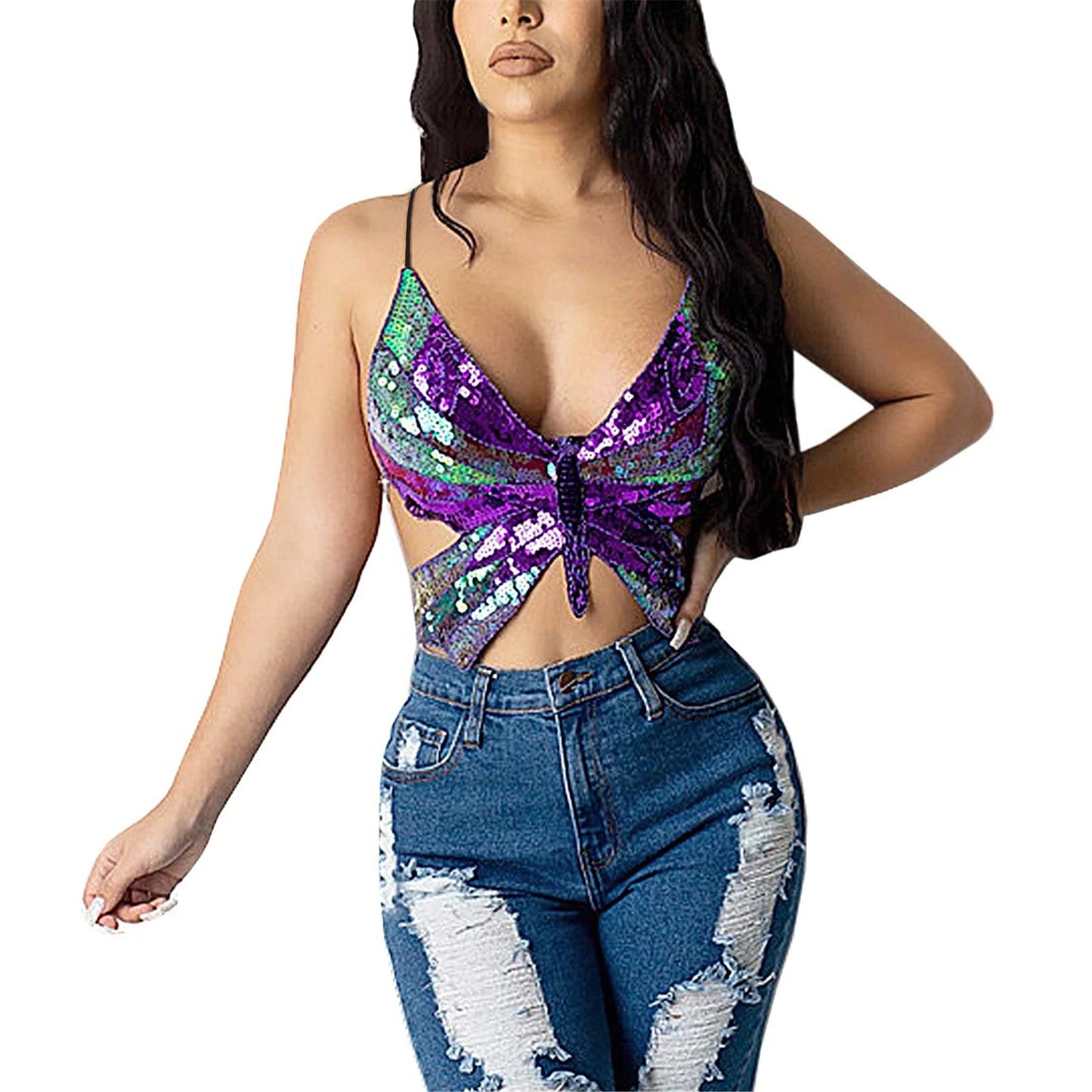 Butterfly Sequin Crop Top
