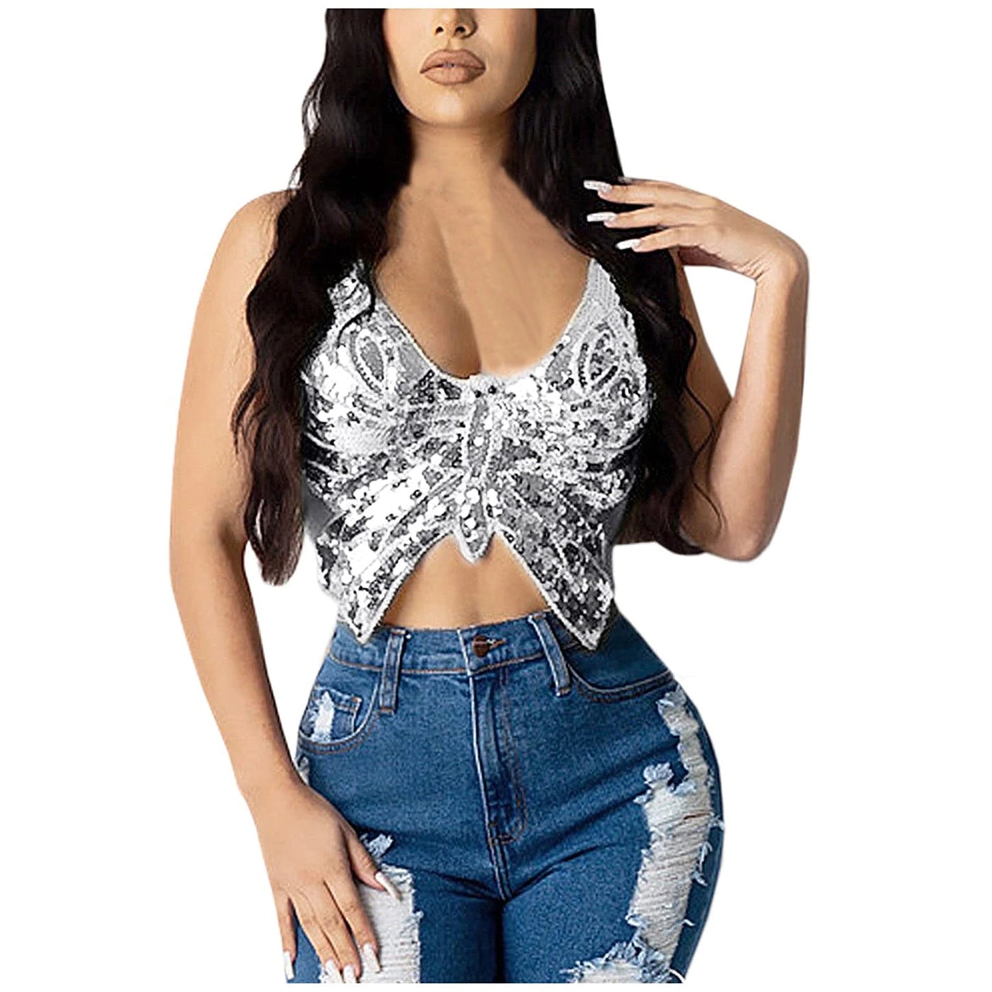 Butterfly Sequin Crop Top