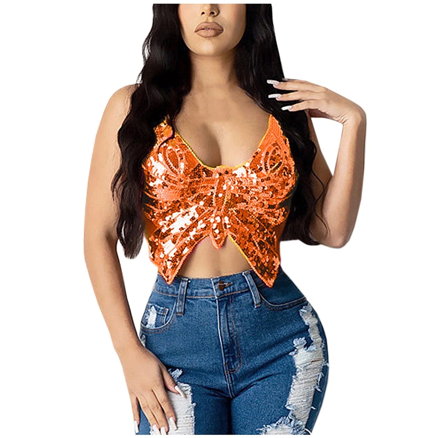 Butterfly Sequin Crop Top
