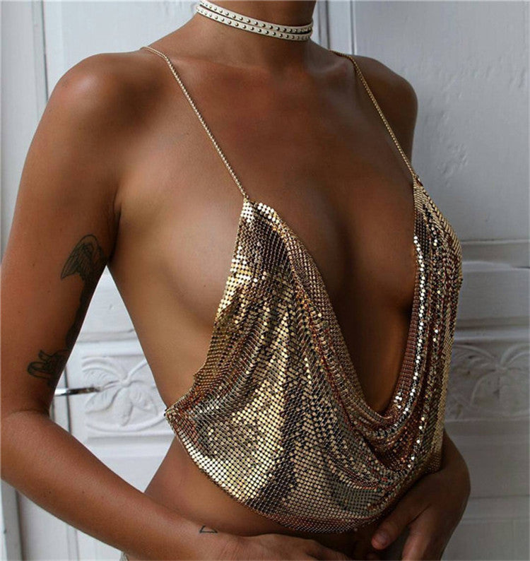 Chainmail Cowell Neck Halter Top