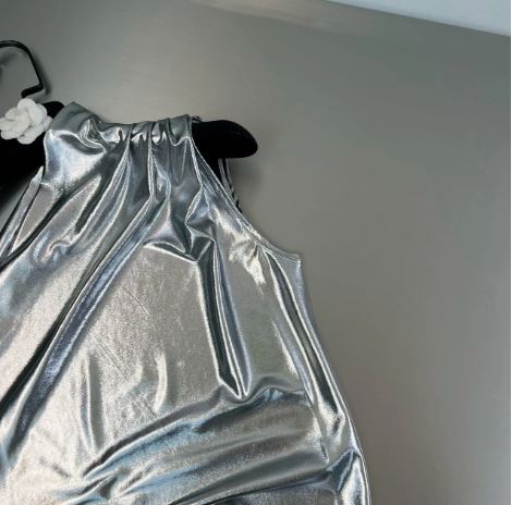 Metallic Silver Ruched One Shoulder Bodysuit