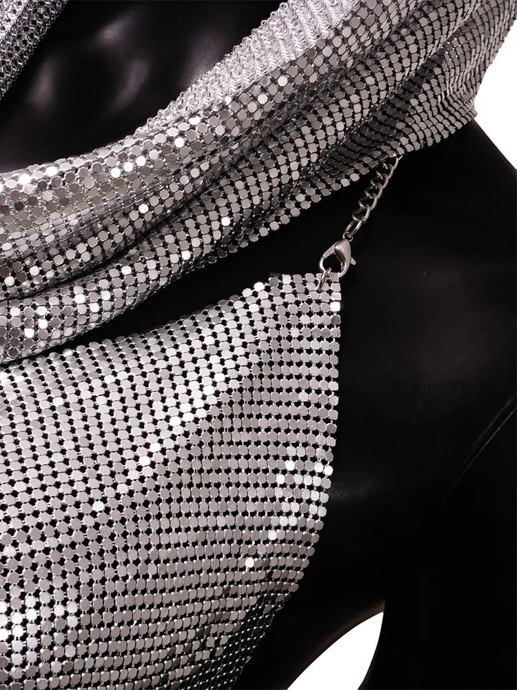 Hooded Waterfall Metallic Top