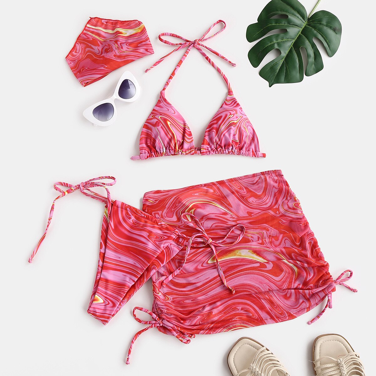 Swirl Print 4 Piece Bikini Set