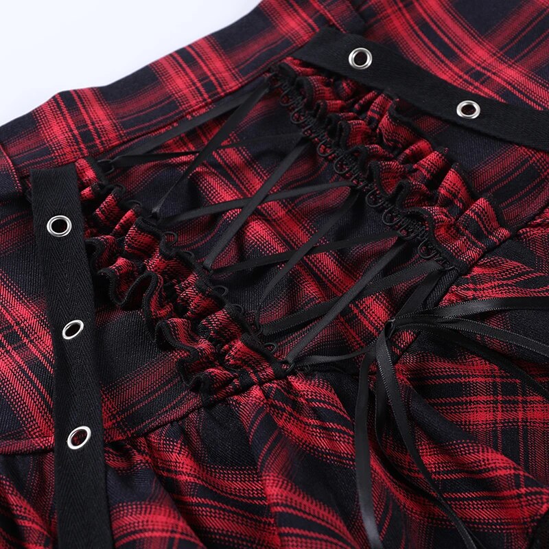 Black & Red Tartan Layered Skirt & Crop Top Set