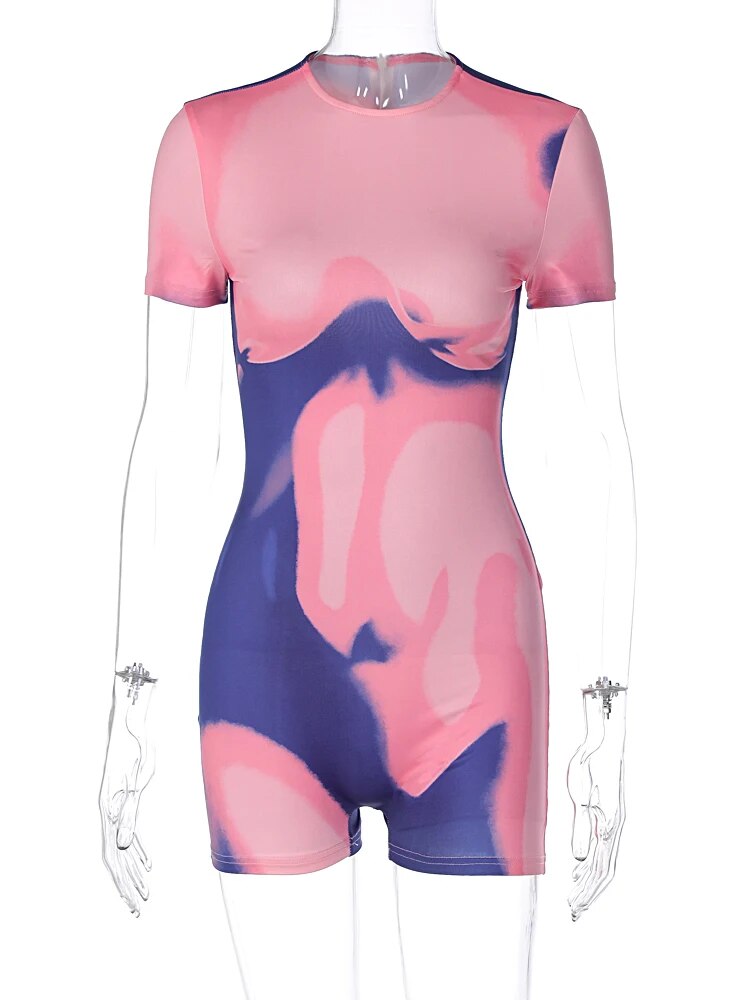 Pink & Lilac Body Print Unitard Romper