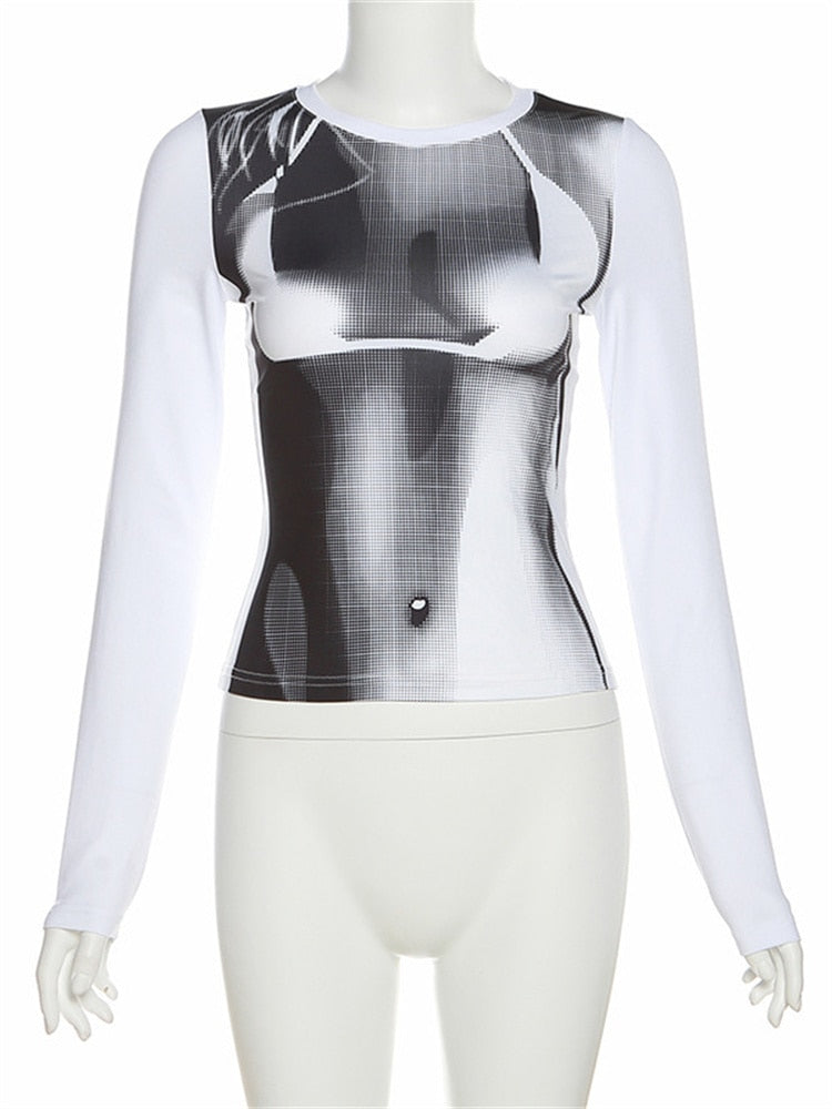 3D Bikini Body Print Long Sleeve Top