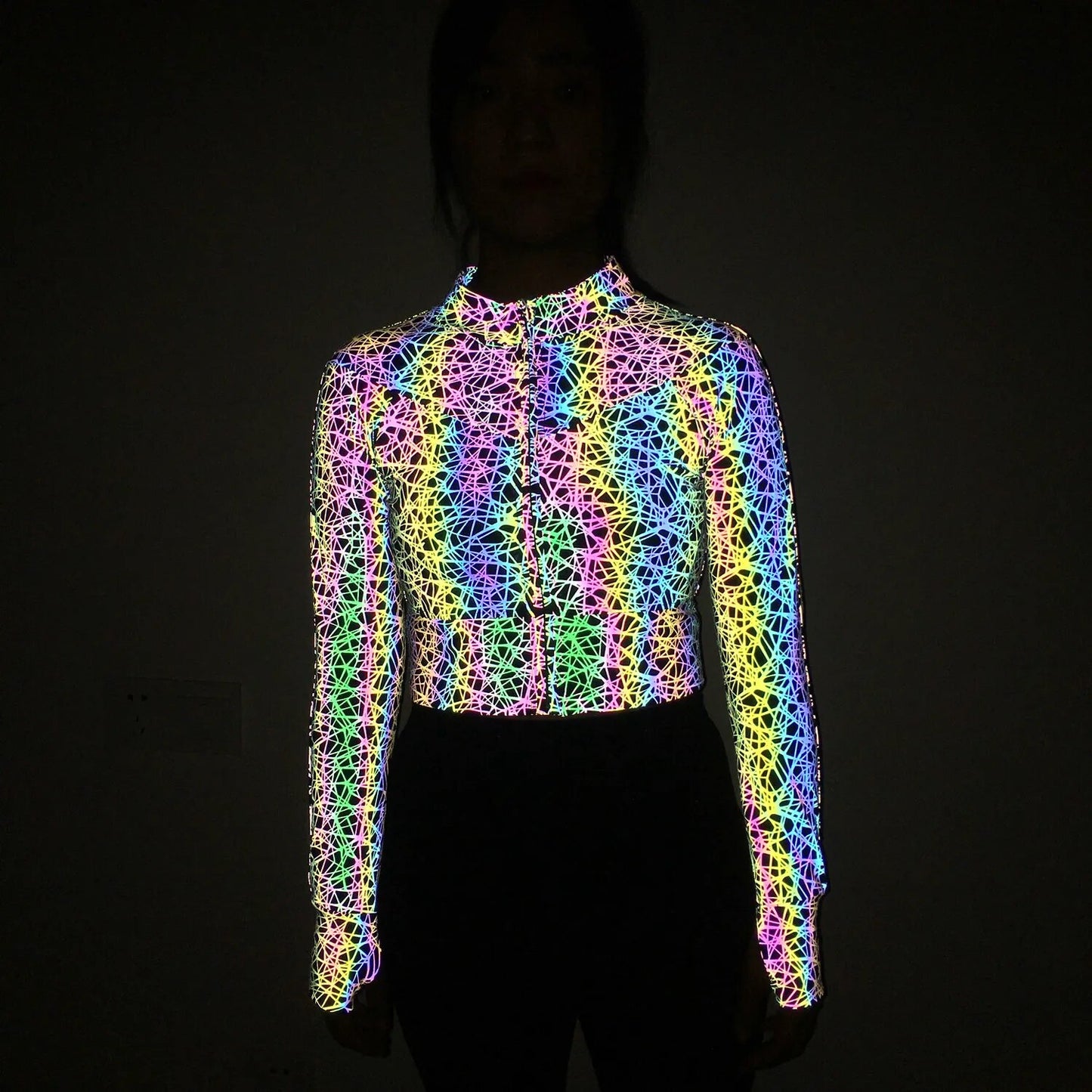 Reflective Print Long Sleeve Cropped Jacket