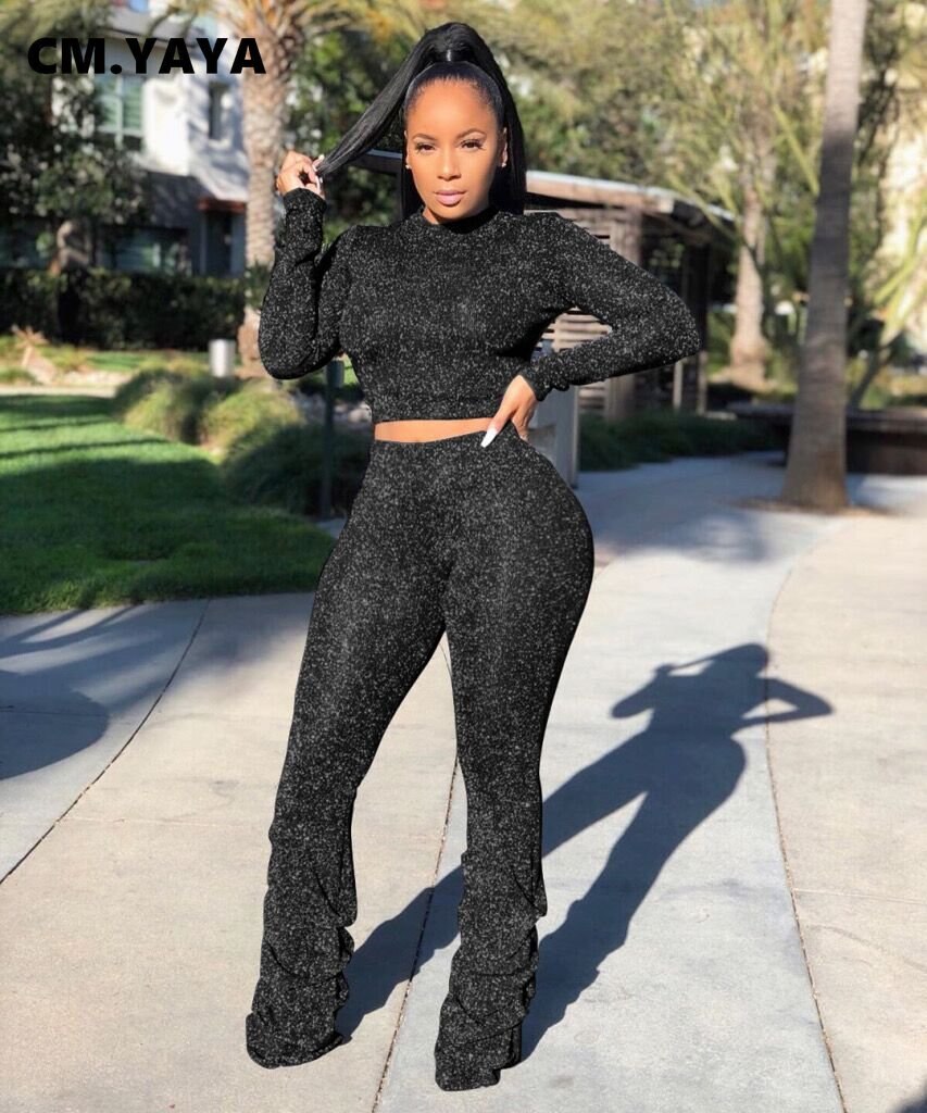 Glitter Top & Ruched Leg Trousers Set