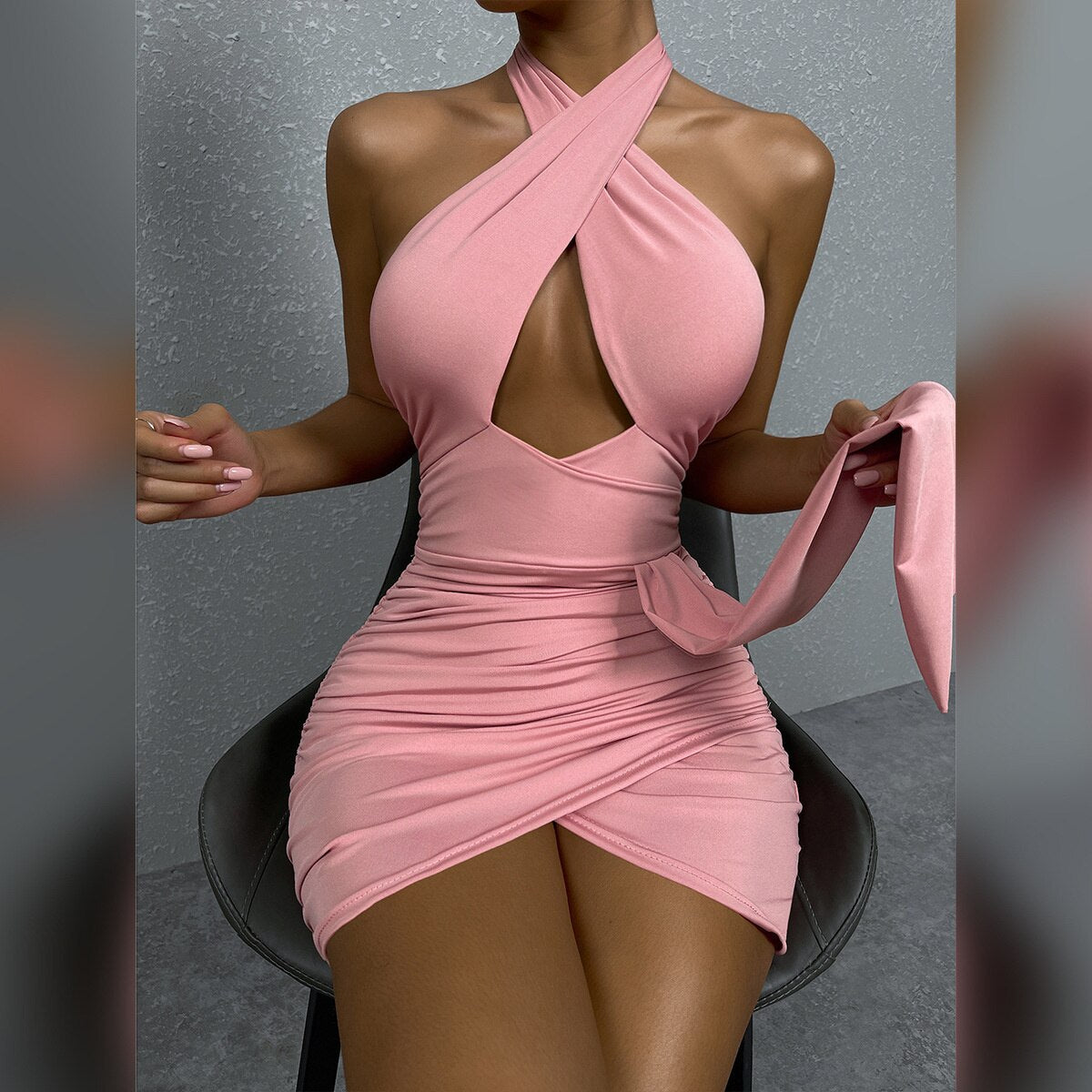 Bodycon Ruched Halter Dress