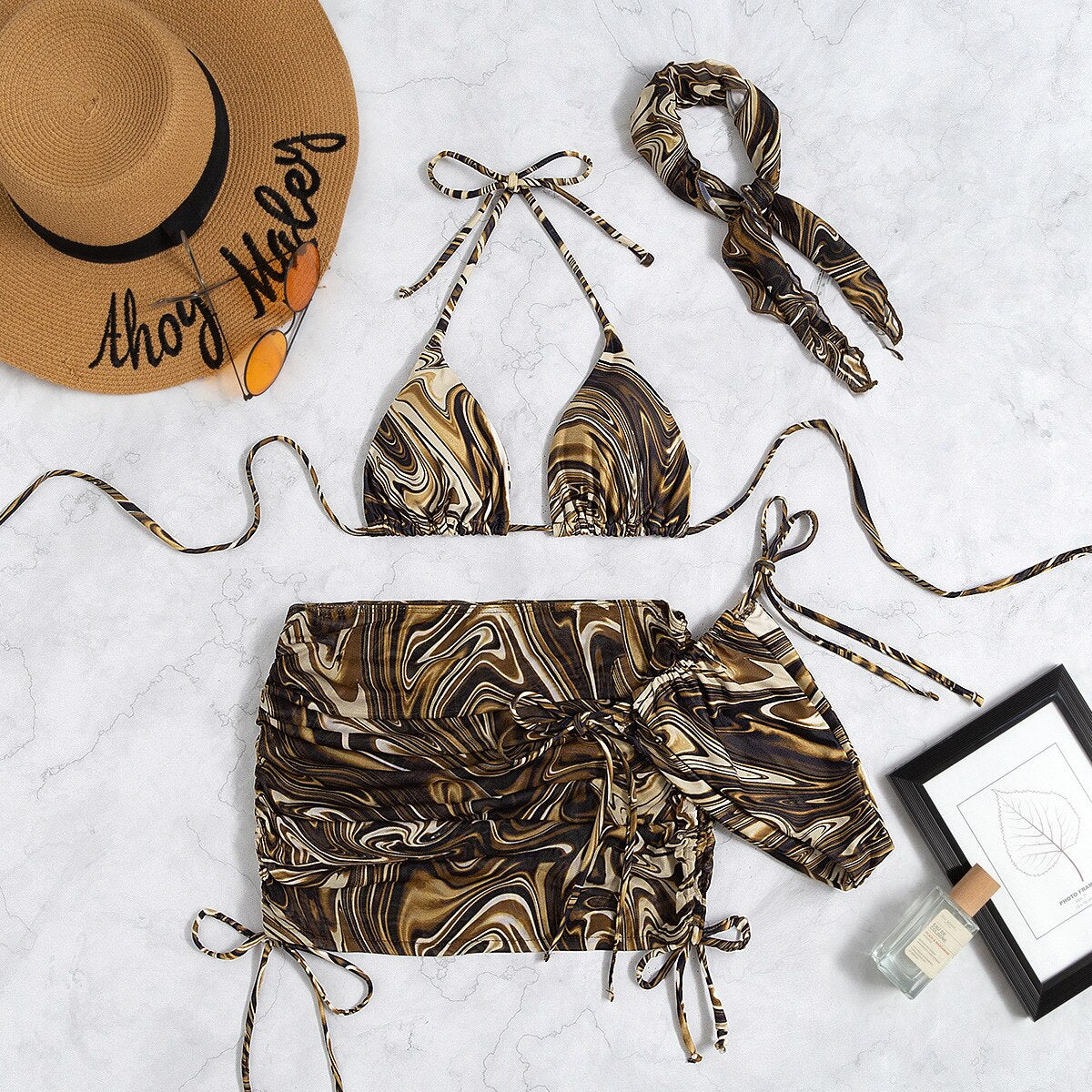 Swirl Print 4 Piece Bikini Set