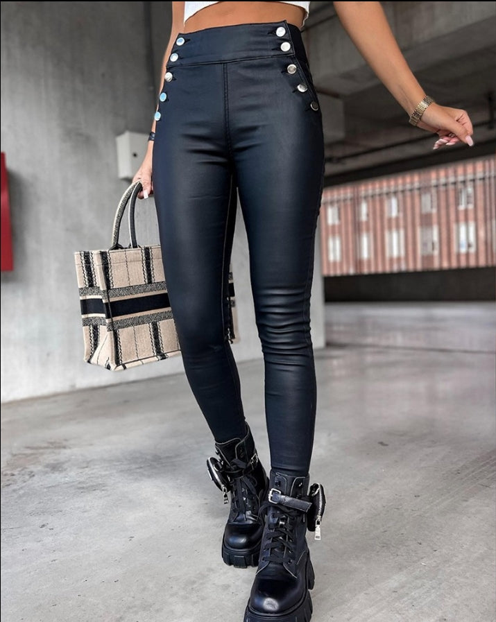 High Waist Button Detail Leggings