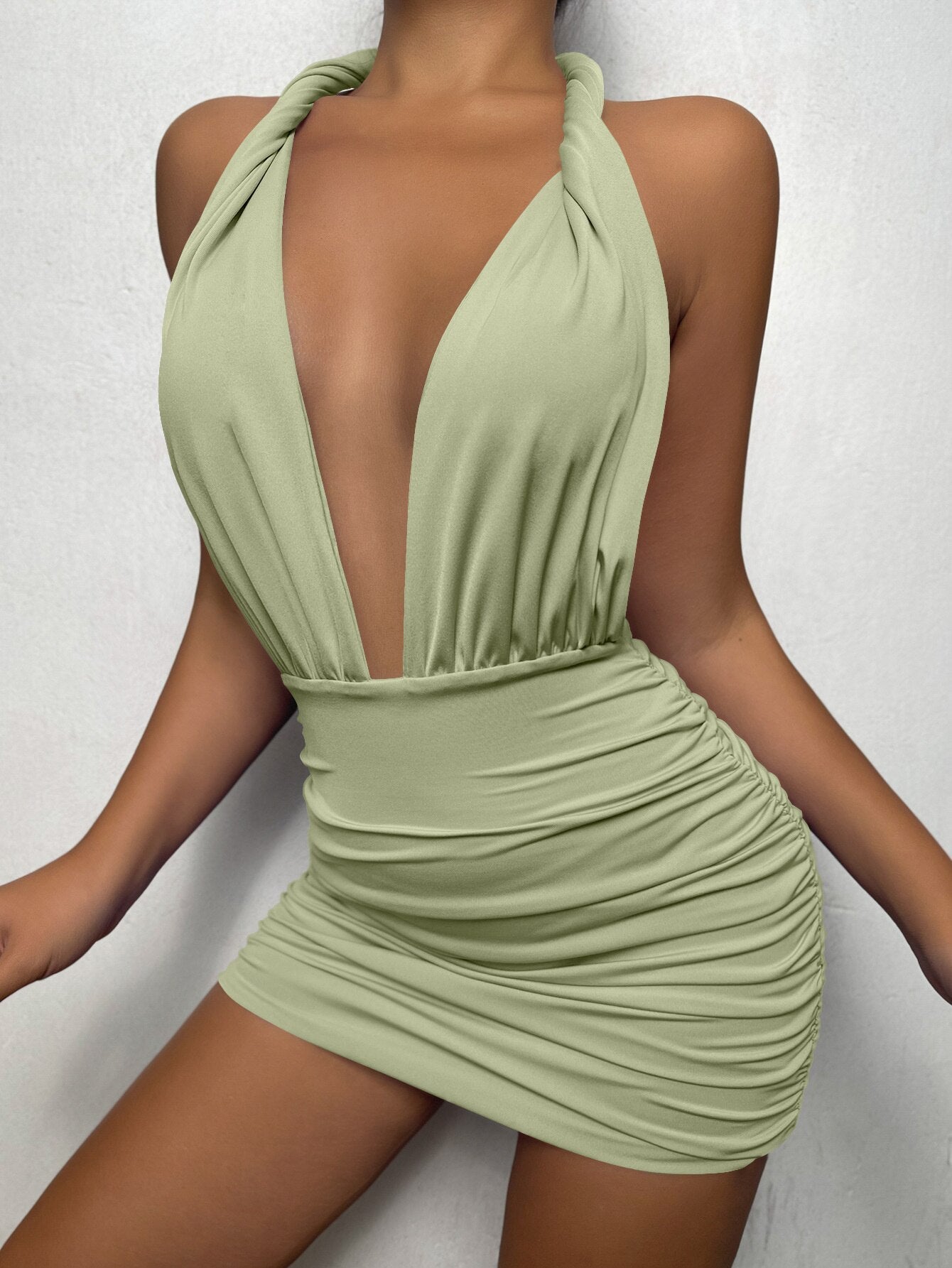 Bodycon Ruched Halter Dress