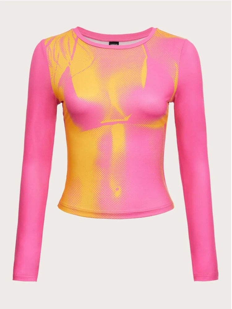 3D Bikini Body Print Long Sleeve Top