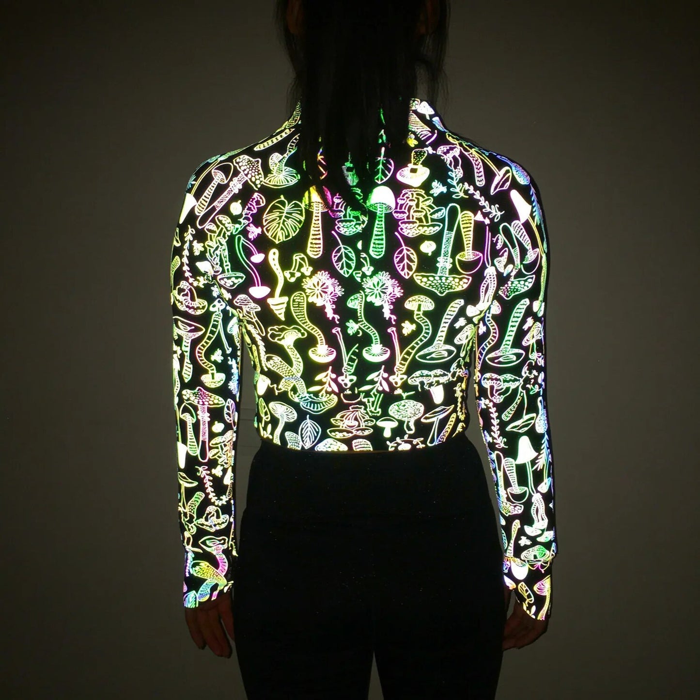 Reflective Print Long Sleeve Cropped Jacket