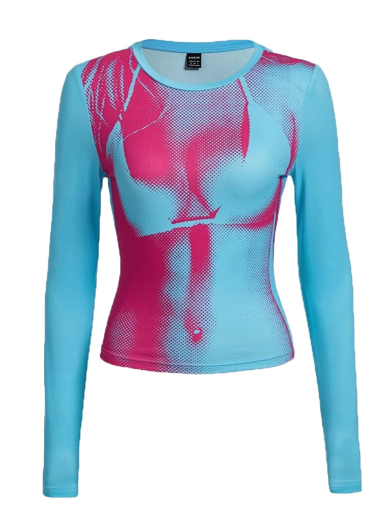 3D Bikini Body Print Long Sleeve Top