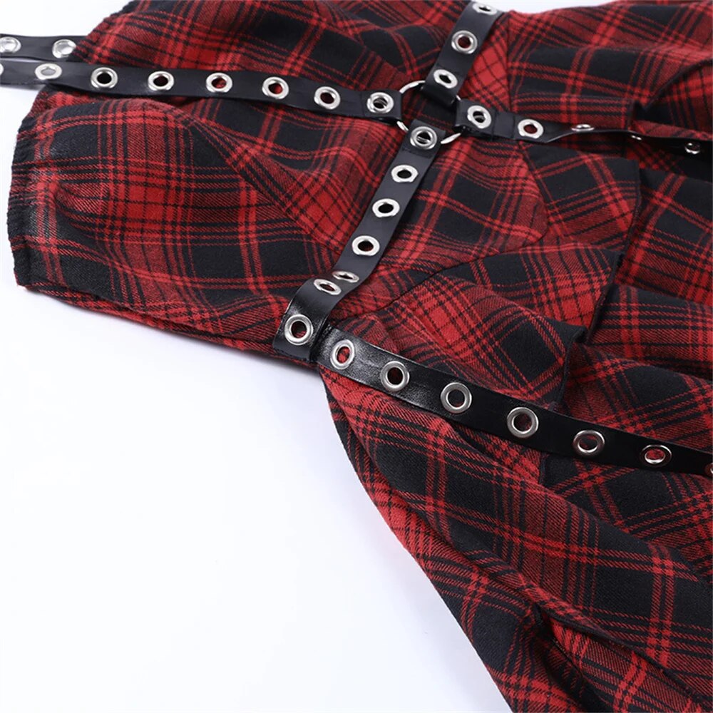 Red Tartan Irregular Hem Dress