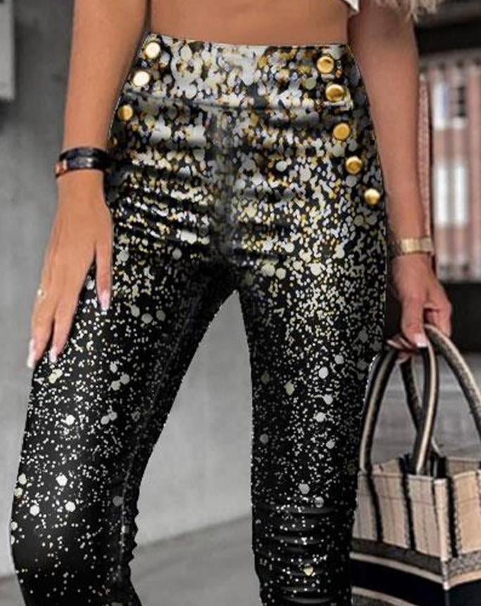 High Waist Button Detail Leggings