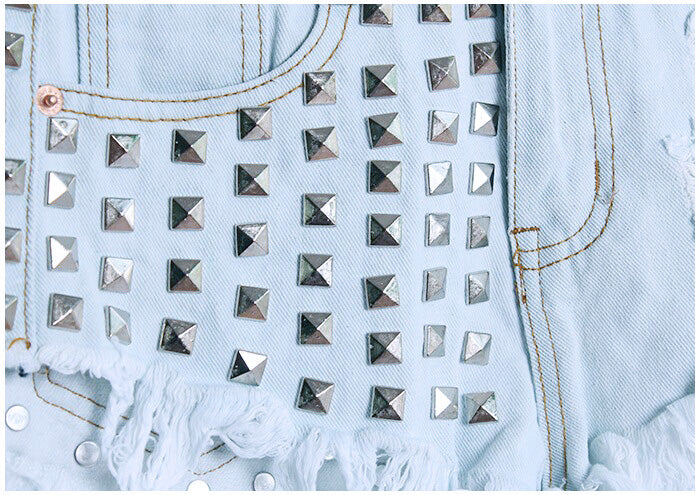 Rivet Detail Distressed Denim Shorts